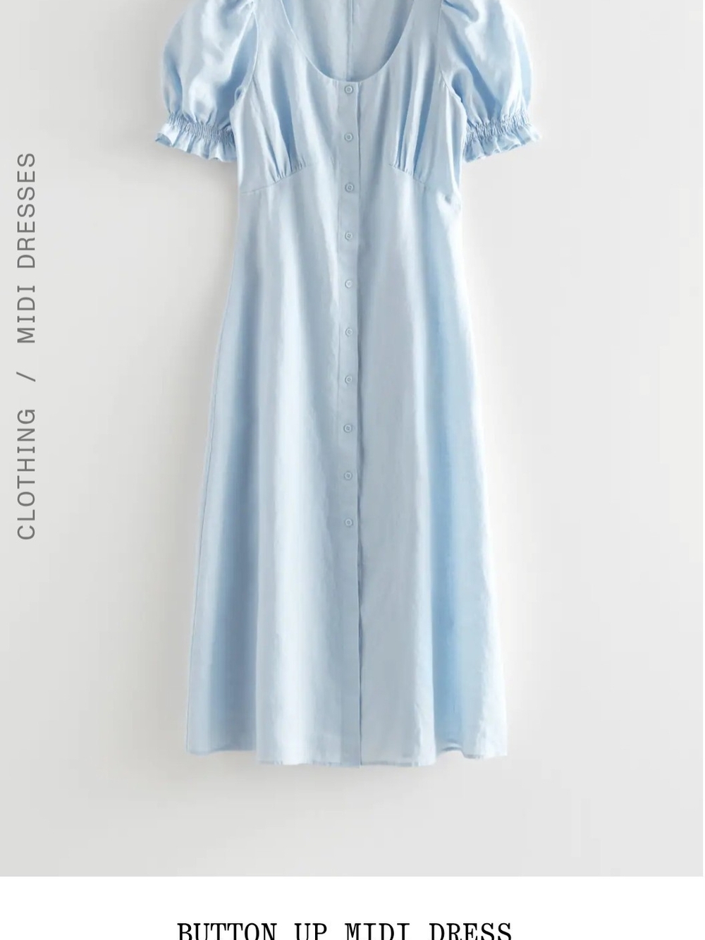 & Other Stories Powder Blue Linen Button-Front Midi Dress - Picture 2 of 6